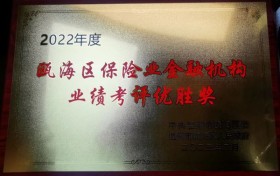 温州平安产险瓯海机构荣获2022年度瓯海区保险机构业绩考评优胜奖
